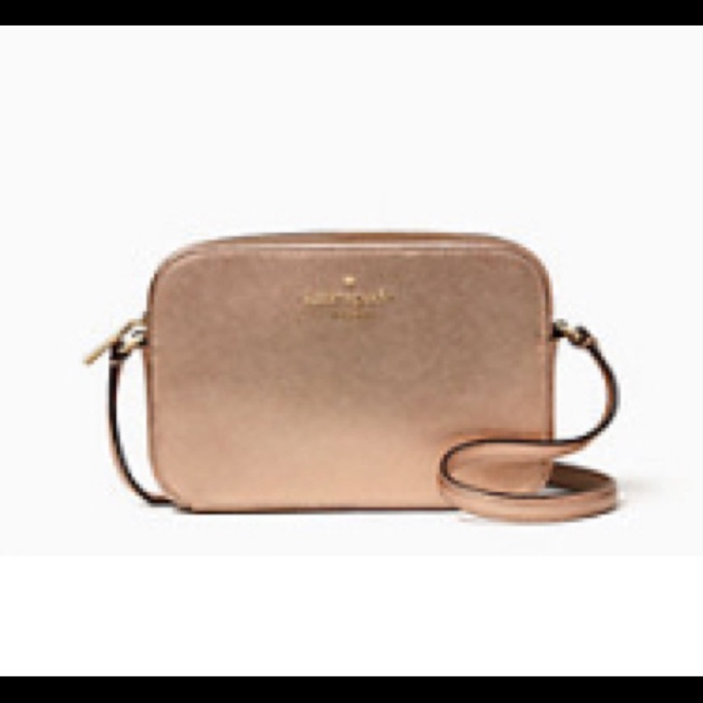 Kate Spade ♠️ Staci glittering rose gold metallic mini camera bag